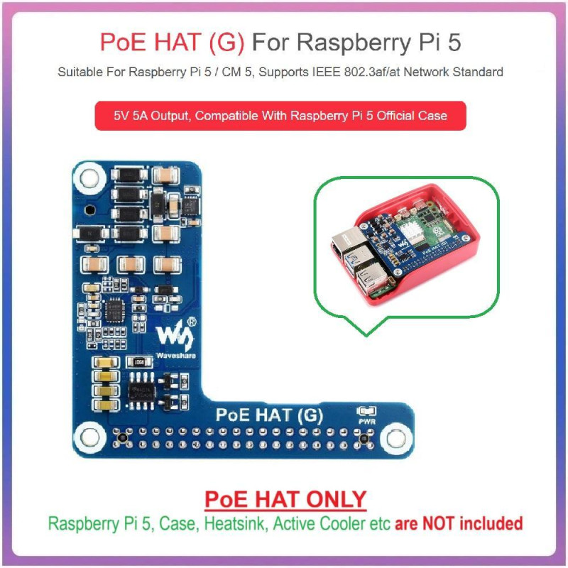 Power Over Ethernet PoE HAT (G) For Raspberry Pi 5 / CM 5